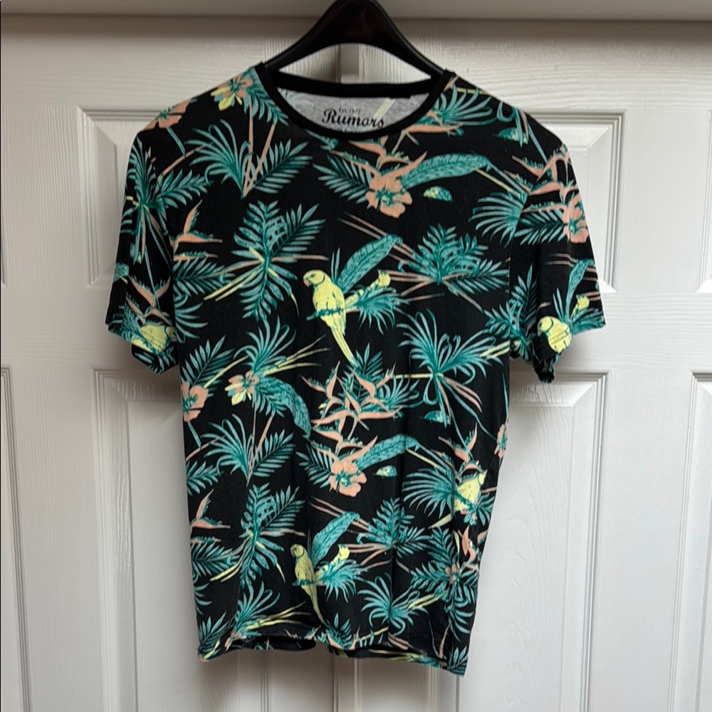Rainors Men's Tropical Print Short Sleeve Tee - Black and Green